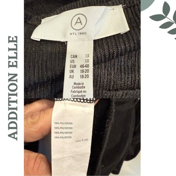 Addition Elle Black Sheer Ribbed Wrap Top with Waist Tie | V-Neck Top | Size 1X - Picture 7 of 7